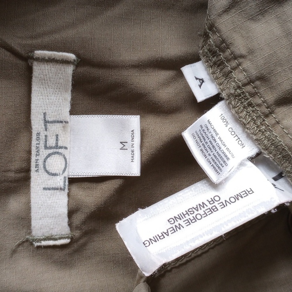 NWOT Ann Taylor Loft Cotton Utility Jacket M Khaki Military Zippers Snaps - Picture 3 of 4